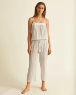 Skin Sale Crinkle Cotton Stripe Shirred Cami