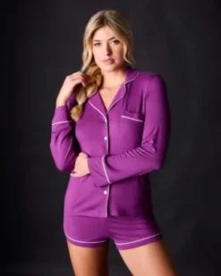 Journelle Lilly Long Sleeve & Short Pajama Set Chevron Down Icon